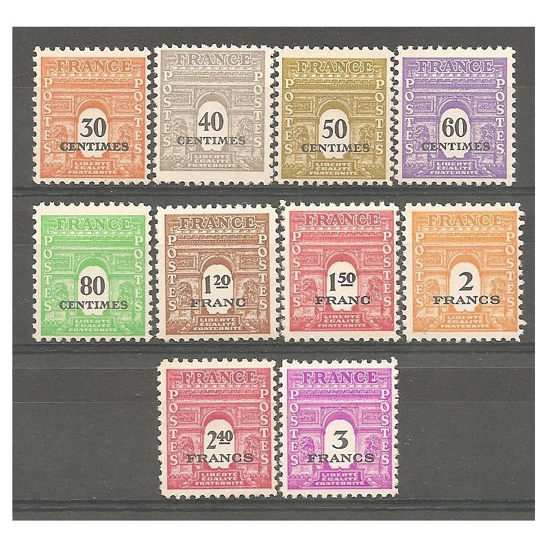 Timbre France Yvert No 702-711 type arc de triomphe