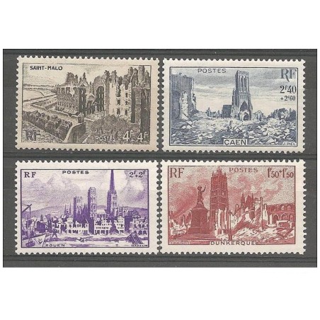 Timbre France Yvert No 744-747 entraide francaise villes bombardees