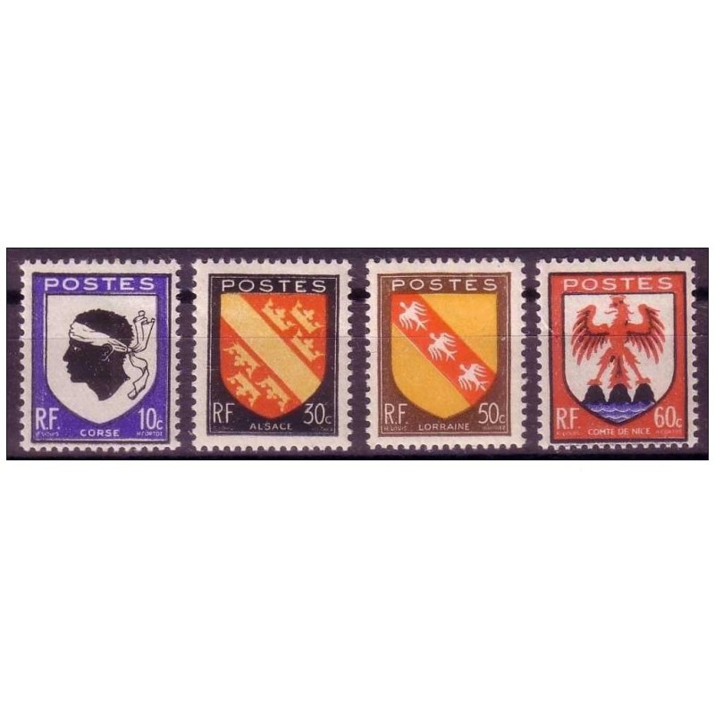 Timbre France Yvert No 755-758 serie blasons armoiries des provinces