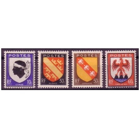 Timbre France Yvert No 755-758 serie blasons armoiries des provinces