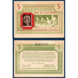 Bon de Solidarité, billet de 5 francs Petain, Neuf,  1941-1944