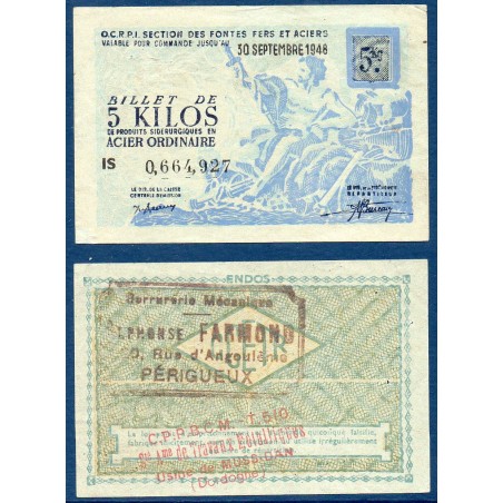 Billet de 5 Kilo d'acier Ordinaire SPL, 30 séptembre 1948