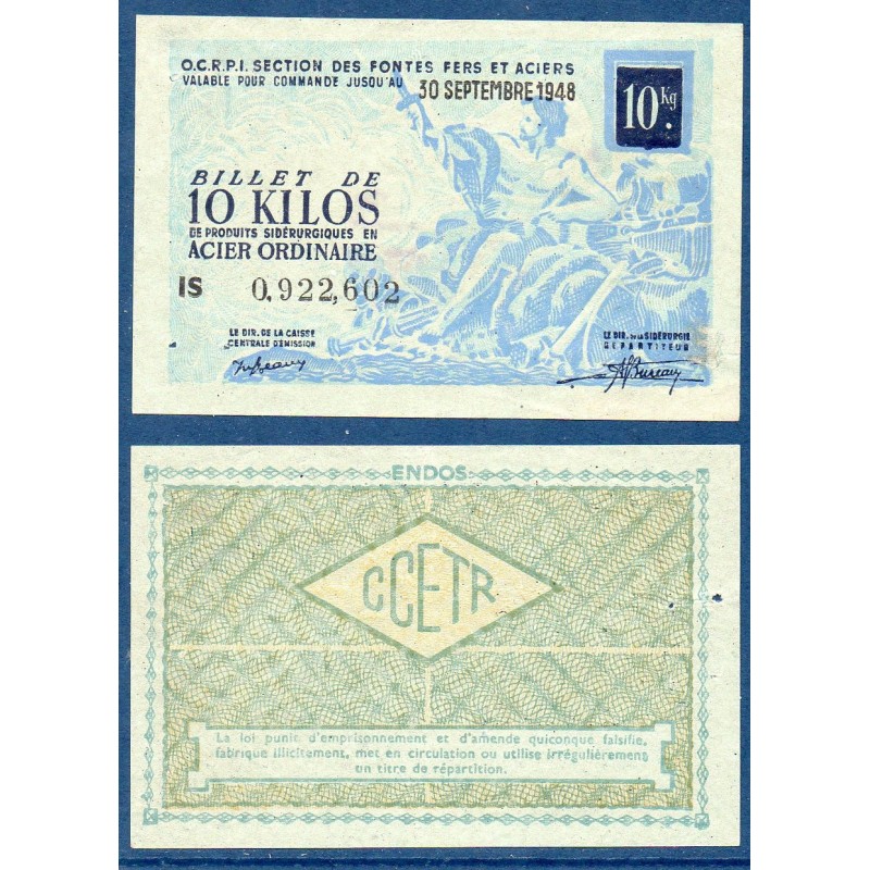 Billet de 10 Kilos d'acier Ordinaire SPL, 30 séptembre 1948