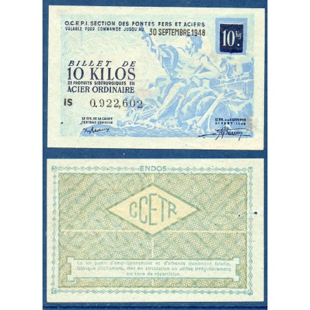 Billet de 10 Kilos d'acier Ordinaire SPL, 30 séptembre 1948