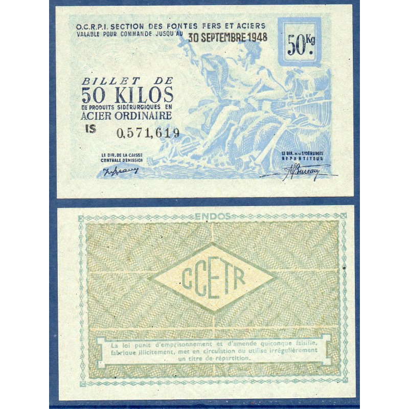 Billet de 50 Kilos d'acier Ordinaire SPL, 30 séptembre 1948