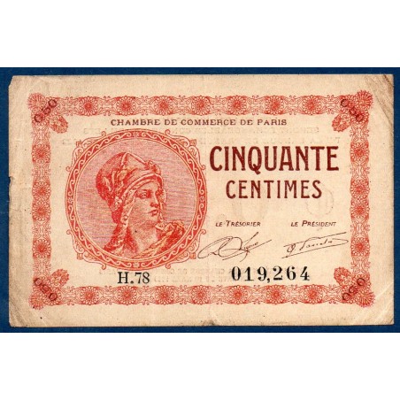 Paris 50 centimes, TB+,10.3.1920 Pirot 97.10 Billet de la chambre de commerce