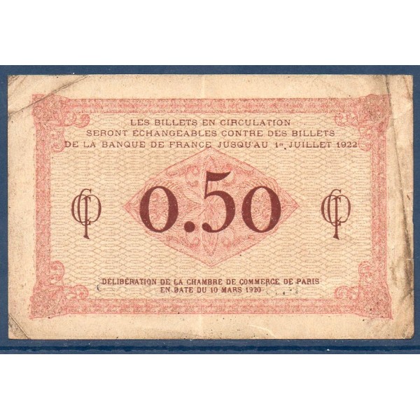 Paris 50 centimes, TB, 10.3.1920 Pirot 97.10 Billet de la chambre de commerce