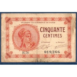 Paris 50 centimes TB 10 mars 1920 Pirot 10 Billet de la chambre de commerce