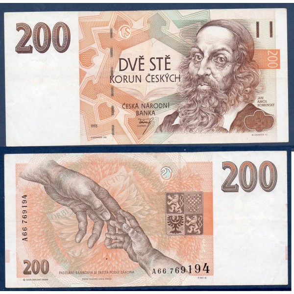 Republique Tchèque Pick N°6b, Billet de banque de 200 Korun 1993