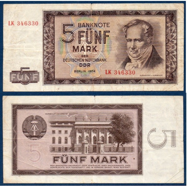 Allemagne RDA Pick N°22a, Billet de banque de 5 Mark 1964