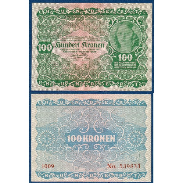 Autriche Pick N°77, Billet de banque de 100 Kronen 1922