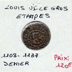 Denier d'Etampes Louis VI (1108-1137) pièce de monnaie royale