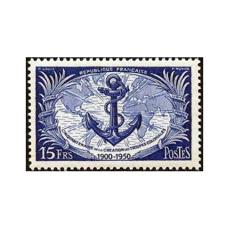 Timbre France  Yvert No 889 troupes coloniales cinquantenaire