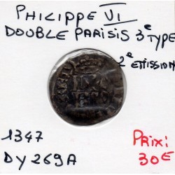 Double Parisis 3ème type Philippe VI (1346) pièce de monnaie royale