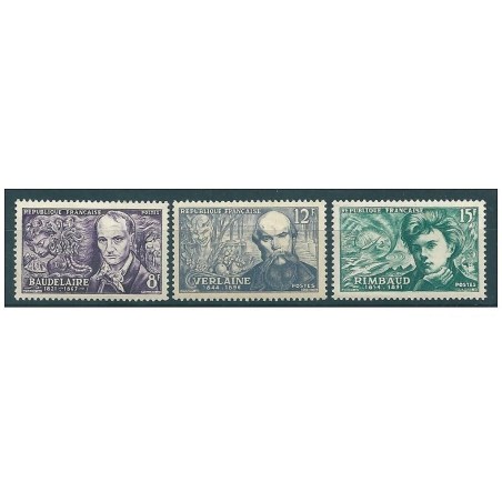 Timbre France Yvert No 908-910 Baudelaire, Verlaine, Rimbaud