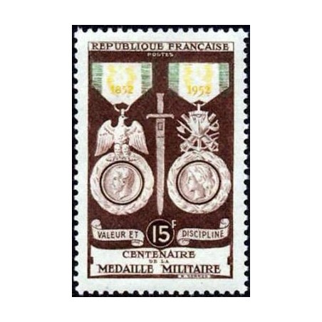 Timbre France Yvert No 927 centenaire de la  médaille militaire