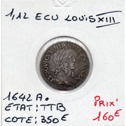 1/12 d'Ecu 1642A Paris Point Louis XIII 2eme Poincon de Warin pièce de monnaie royale