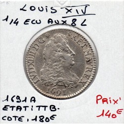 1/4 Ecu Aux 8L 1691 A Paris Louis XIV réformé pièce de monnaie royale