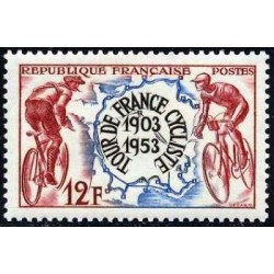 Timbre France Yvert No 955 cinquantenaire du tour de France cycliste