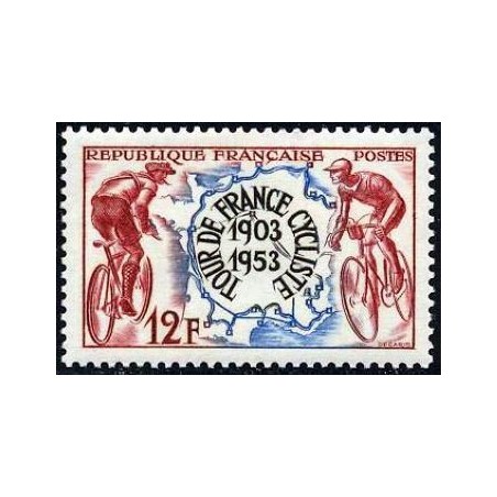 Timbre France Yvert No 955 cinquantenaire du tour de France cycliste