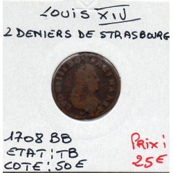 2 deniers de Strasbourg 1708 BB Louis XIV pièce de monnaie royale