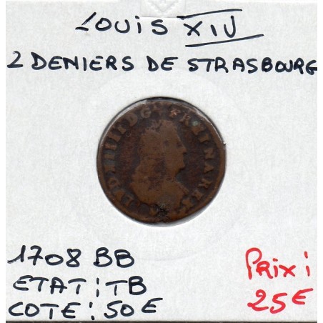 2 deniers de Strasbourg 1708 BB Louis XIV pièce de monnaie royale