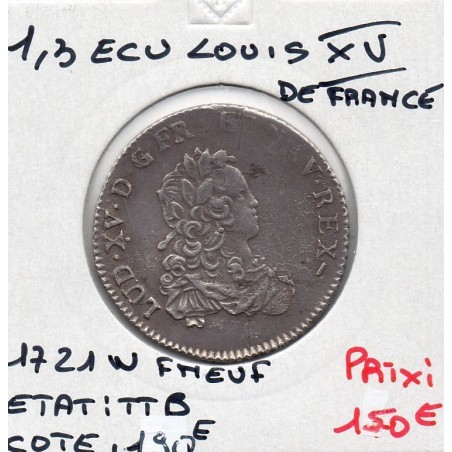 1/3 Ecu de France 1721 W Lille Louis XV Flan Neuf pièce de monnaie royale