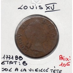 Sol à la vieille tête 1771 BB Strasbourg Louis XV pièce de monnaie royale