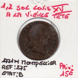 Demi Sol a la vieille tête 1771 N Montpellier Louis XV pièce de monnaie royale