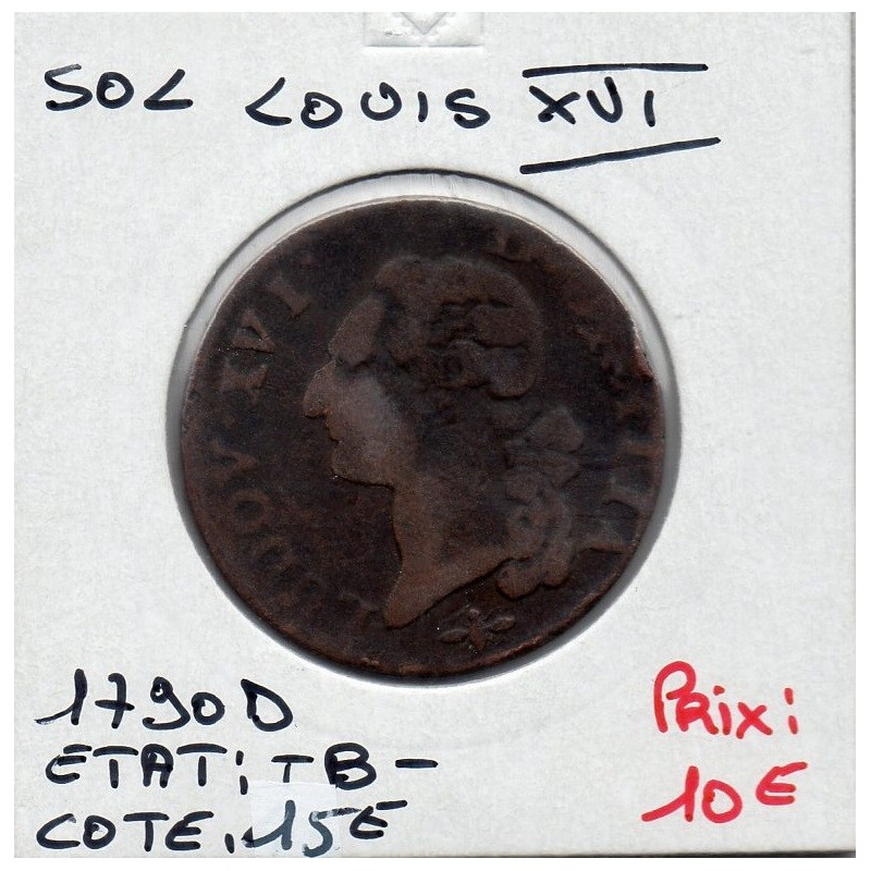 Sol 1790 D Lyon Louis XVI pièce de monnaie royale