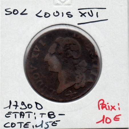 Sol 1790 D Lyon Louis XVI pièce de monnaie royale