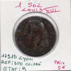 Sol 1791 D Lyon 1er semestre cuivre Louis XVI pièce de monnaie royale