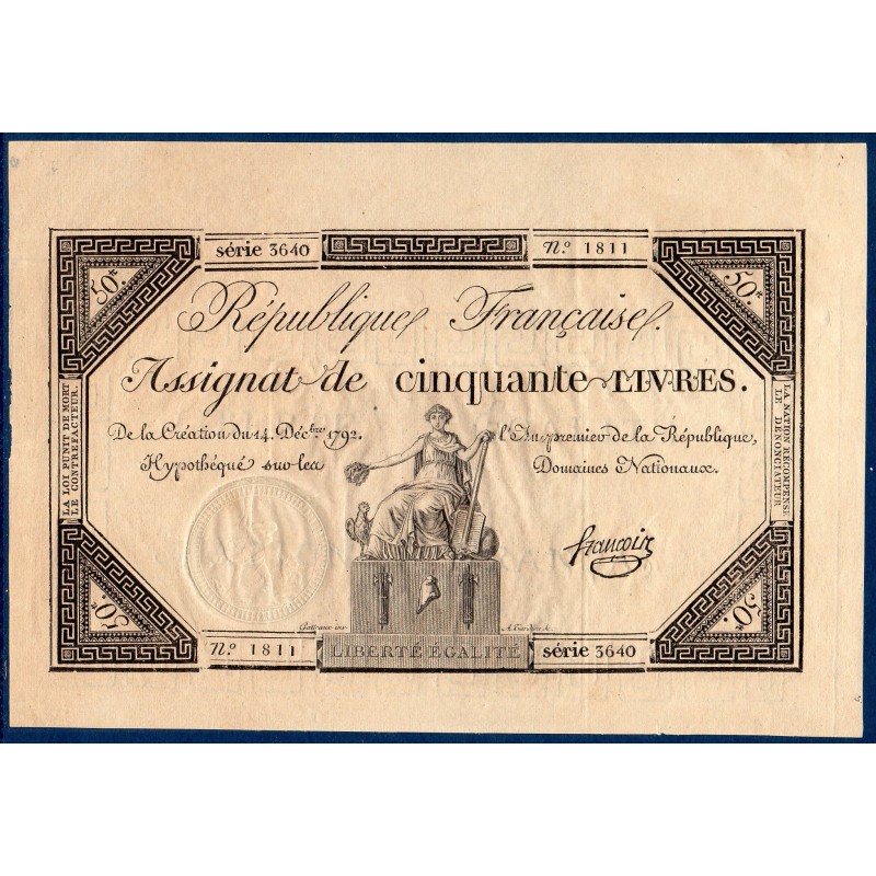 Assignat 50 livres 24.12.1792 Sup signature Francois Assignat 50 livres 24.12.1792 Sup signature Francois