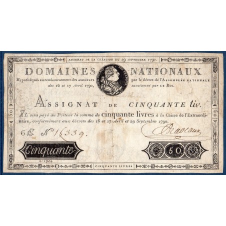 Assignat 50 livres 29.9.1790 TB signature Pradeaux