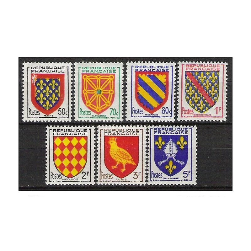 Timbre Yvert No 999-1005 France Blasons et armoiries des provinces