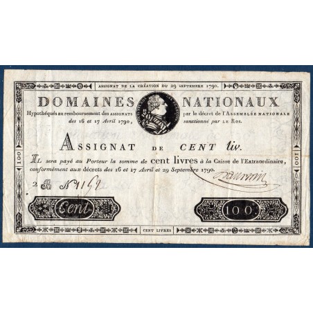 Assignat 100 livres 29.9.1790 TB+ signature Dauphin