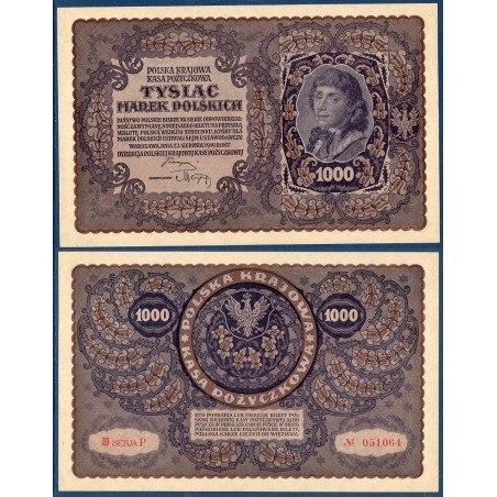 Pologne Pick N°29, A-UNC Billet de banque de 1000 Marek 1919