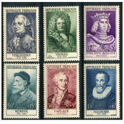 Timbre Yvert No 1027-1032 France Série Renoir, Série personnages Célébres du XIIe et XX e siècles