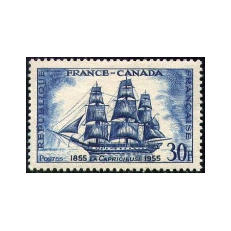 Timbre France Yvert No 1035 Frégate La Capricieuse,  centenaire de l'amitié franco-canadienne