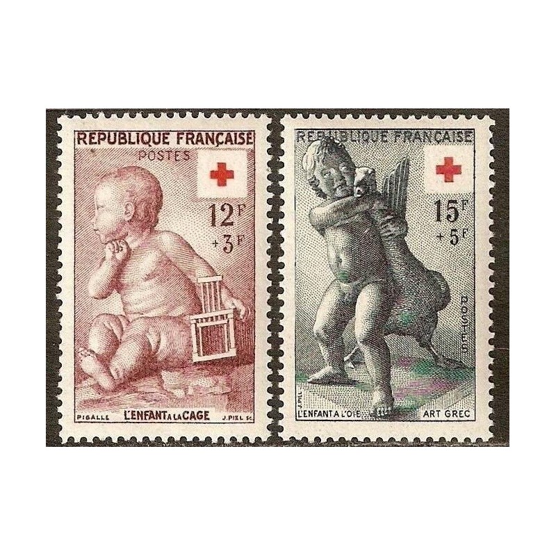 Timbre Yvert No 1048-1049 France Paire croix rouge