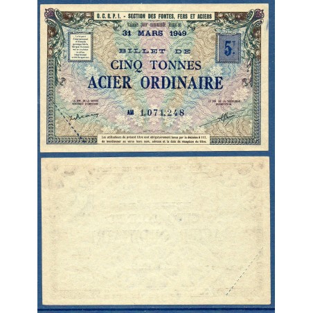 Billet de 5 tonnes d'acier Ordinaire SPL, 31 mars 1949 bon de matierre OCRPI