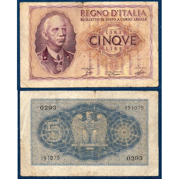 Italie Pick N°28.1, B Billet de banque de 5 Lire 1940