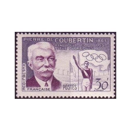 Timbre France Yvert No 1088 Pierre de Coubertin