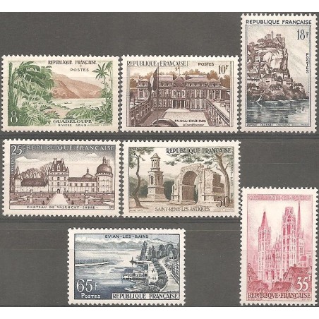 Timbre Yvert No 1125-1131 France série touristique