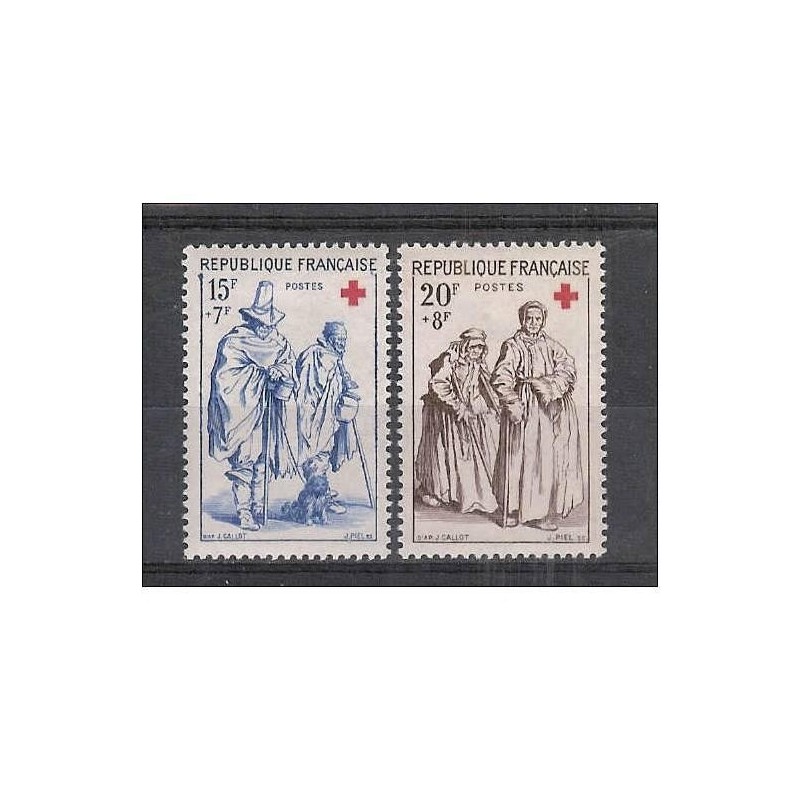 Timbre Yvert No 1140-1141 France paire croix rouge