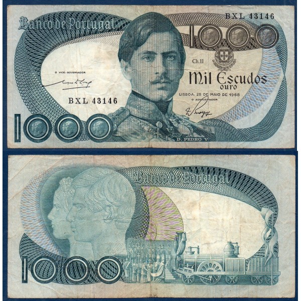 Portugal P.175a, TB, Billet de 1000 Escudos 1968 Pedro V