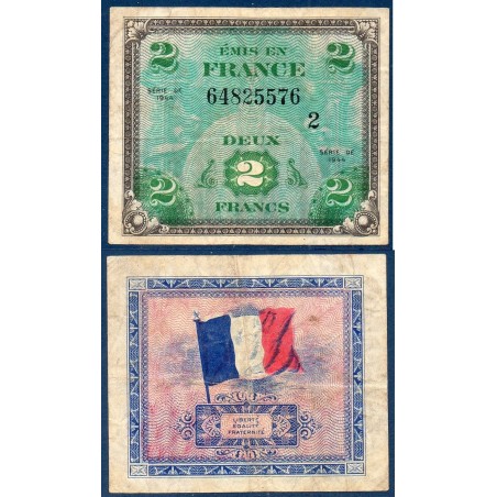 2 Francs Drapeau TB+ 1944 2eme série Billet du trésor Central