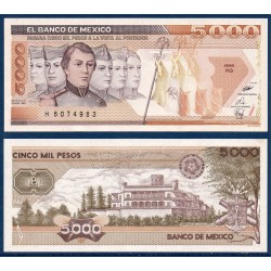 Mexique Pick N°88c, Billet de Banque de 5000 pesos 1989