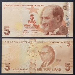 Turquie Pick N°222a, Billet de banque de 5 Lira 2009