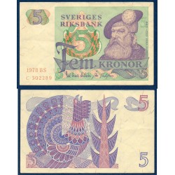 Suède P.51d, TTB, Billet de 5 Kronor 1977-1981 Gustave Ier
